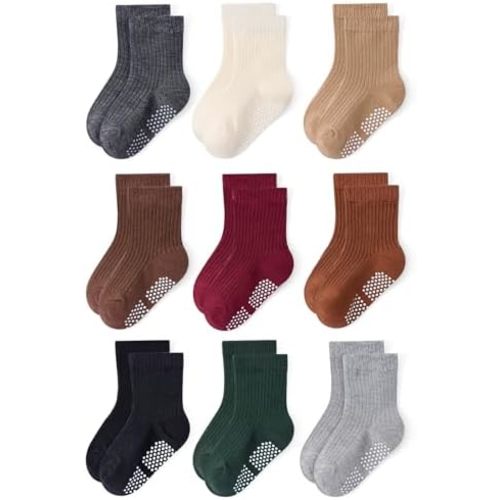 Toddler Non Slip Cotton Crew Socks with Anti-slip Dots for Infant Baby Boys Girls