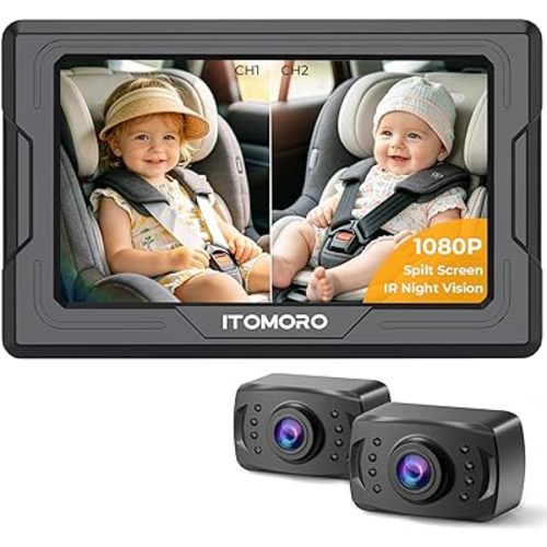 Itomoro Baby Car Camera HD 1080P Dual-Channel Display Car Baby Camera with 2 IR Night Vision Camera, Easily Install 4.3'' Car Camera for Baby with Crystal Clear Wide View for Rear Facing Seat