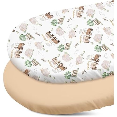 Gllquen Baby Bassinet Sheets 2-Pack, Soft Hypoallergenic Fitted Cradle Sheets for Boys & Girls, Universal Fit for 32"x16" Standard Mattress, Breathable Nursery Bedding- Oval & Rectangle