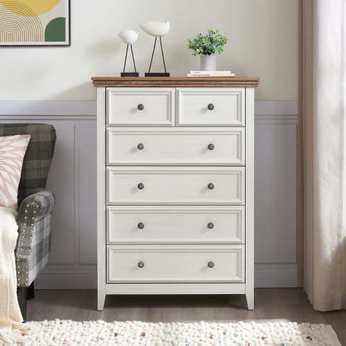 Noble House Arley 6-Drawer Dresser, Modern Farmhouse Tall Chest Organizer for Clothes Storage, for Living Room, Beige