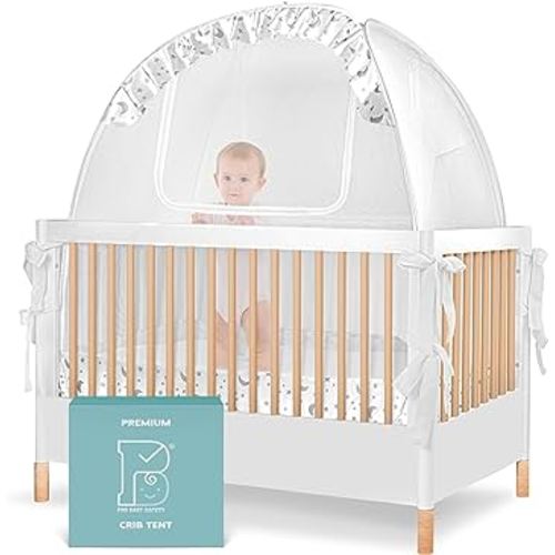 Premium Pop Up Crib Tent, Crib Cover to Keep Baby from Climbing Out, Prevent Falls and Mosquito Bites, Safety Net Canopy - Sturdy & Stylish Infant Topper, Mosquito Net