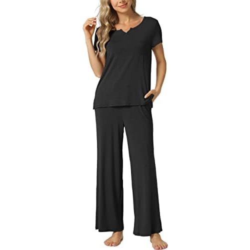 LazyCozy Womens Short Sleeve Pajama Sets - Viscose Made from Bamboo, 2 Piece Lounge Pj Set Sleepwear