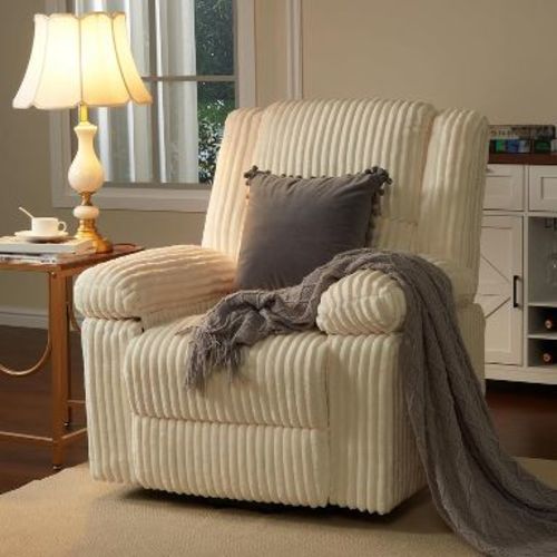 Corduroy Recliner Chair w/ Handle & Pillow Top Arms - 400LB Capacity Manual Recliner, Thick Padding & Side Pocket for Home