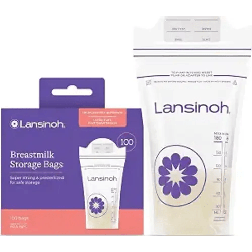 Lansinoh Breastmilk Storage Bags, 6 Ounce, 100 Count | Baby Essentials, Leak-Proof, Fast Freeze & Thaw Breast Milk Bags for Baby Bottle Feeding, Strength & Stretch