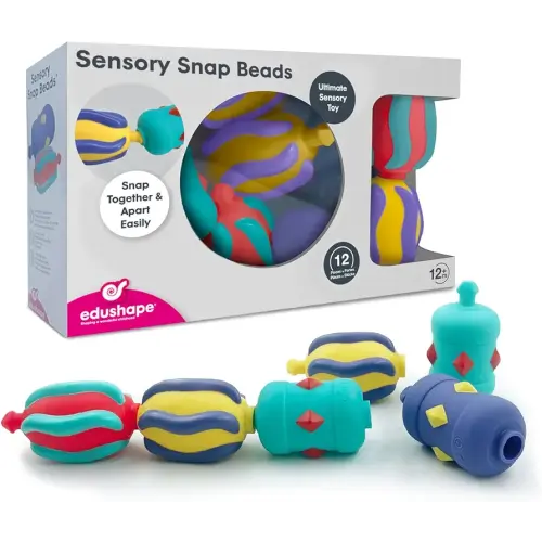 Edushape Sensory Snap Beads Connecting Toys for Baby - Large Textured Solid Color Pop Beads for Toddlers 1-3, 4-6 Years and Up - Enhances Motor Skills, Tactile Senses for Kids