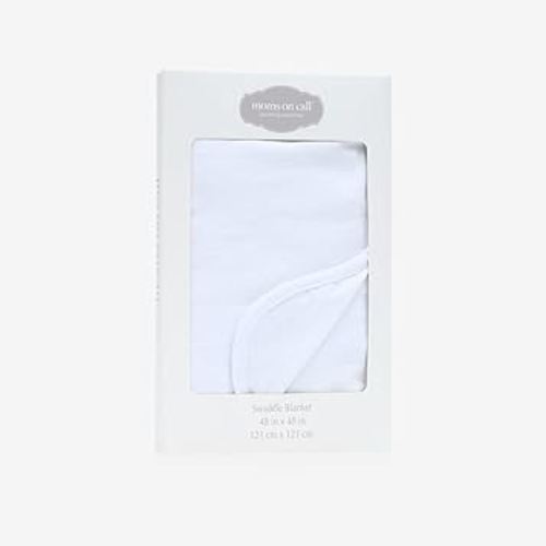 MOMS ON CALL Baby & Newborn Swaddle Blanket | 0-3 Months | Nursery Baby Gift | 48 X 48 Inch | 100% Cotton | Modern White with Gift Box