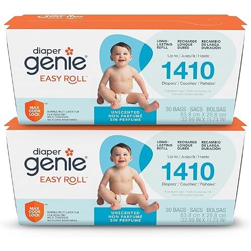 Diaper Genie Easy Roll Carton Refill (2-pack)| 30 Bags | Holds 1410 Newborn Diapers | Odor Control | Fits Signature & Platinum Pails