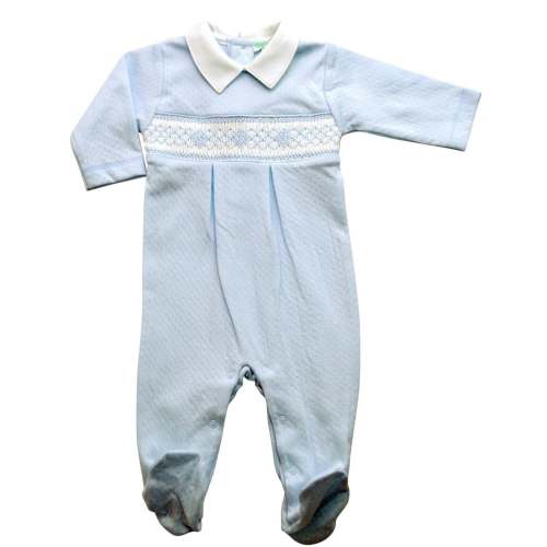 Blue Smocked Sweet Baby Boy Footie - The Sandbox Children's Boutique