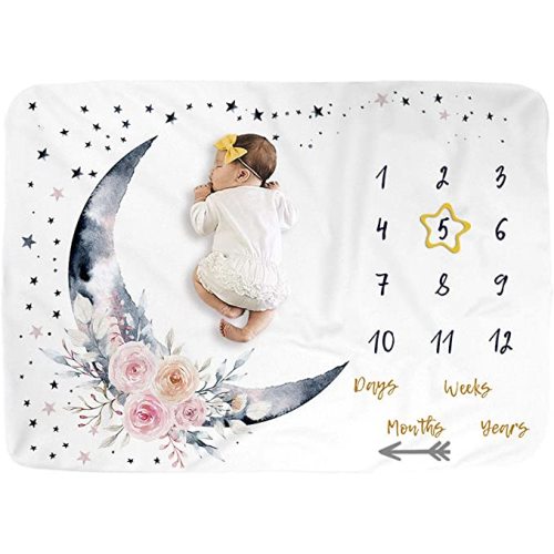 Baby Monthly Milestone Blanket for Boy and Girl,Monthly Blanket for Baby Pictures,Baby Photo Blanket for Newborn (Golden Moon, 40" x 60")