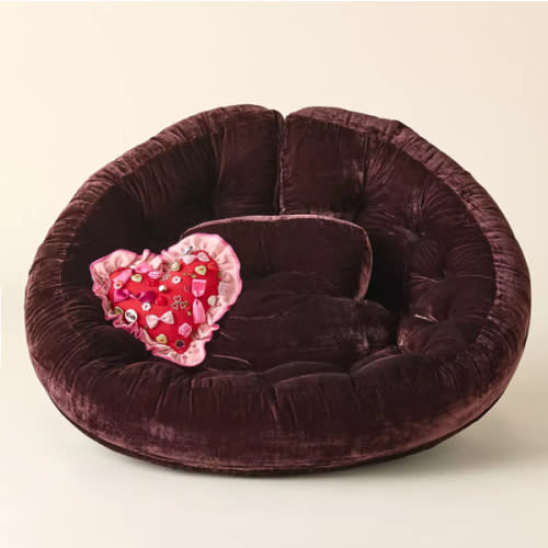 BROWN - Juno Velvet Convertible Lounge Chair & Floor Cushion