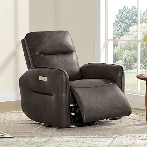 CHITA Power Recliner Chair, Faux Leather Swivel Glider for Adults, Electric Nursery Rocking Chair with USB & Type-C Charging for Living Room, Bedroom, Chocolate Brown