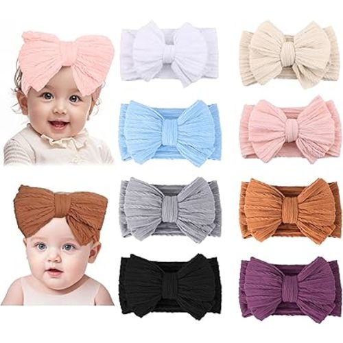 Stretchy Baby Girl Bows and Headbands, Black Nylon Hair Bands with Bow for Newborn Infant Toddler Girls (66-03)