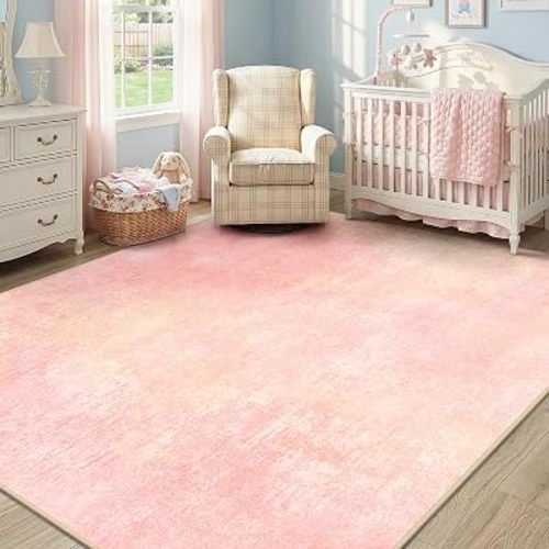 RELEANY Washable Area Rugs 5'x7' Non-Slip Modern Abstract Soft for Living Room Entryway Bedroom Kitchen, Print Pattern, Light Pink