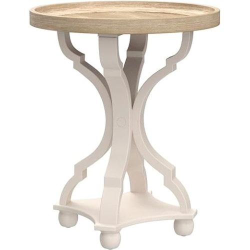 Rustic Farmhouse Cottagecore Accent End Table, Natural Tray Top Side Table Nightstand for Family, Dinning or Living Room, Handcrafted Finish, Modern, White