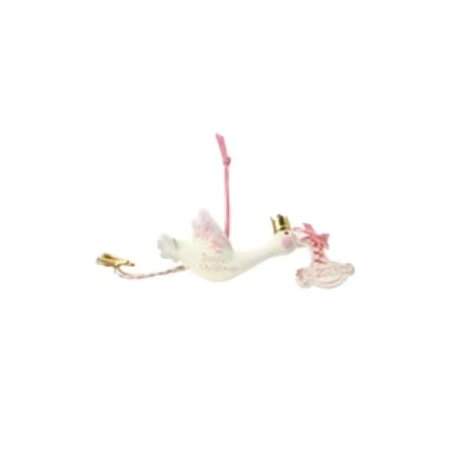 Baby's First Christmas Stork ornament - pink | Tricia Lowenfield Design | Over The Moon