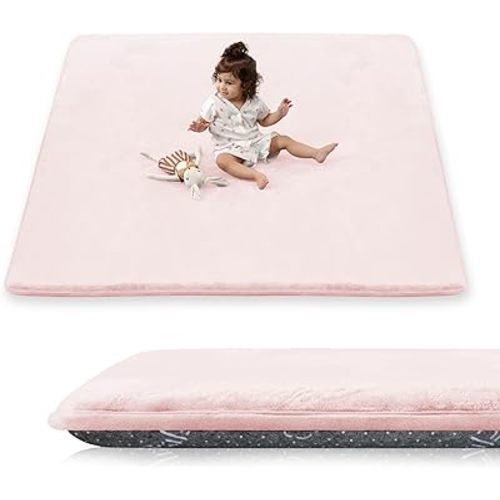 1.5" Thick Baby Play Mat for Floor, 50x50 Playpen Mat, Pro Soft Flannel Foam Mats Toddler Infant Kids Crawling for Nursery Rug Playroom Living Room Waterproof Easy Care Non-Slip (Baby Pink)
