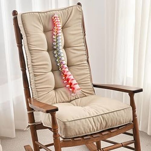 SUNROX Memory Foam Jumbo Rocking Chair Cushions, FadeShield Water Resistant Non Slip Durable Tufted Pads, Set of Seat & Back Cushion with Ties for Indoor/Outdoor Rocker, 2 Piece, Husk Birch