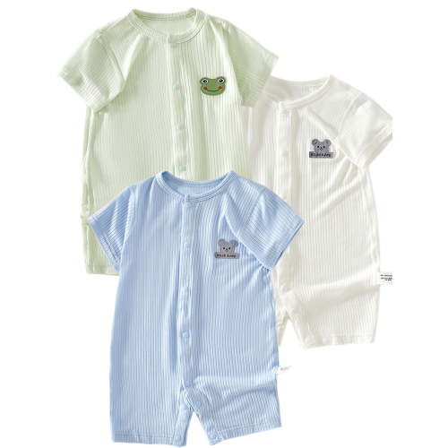 WIBACKER 3-Pack Baby Rayon Pajamas Unisex Babe Short Sleeve Footless Sleeper Baby Boys Girls Summer Snap-Up Rompers Pjs