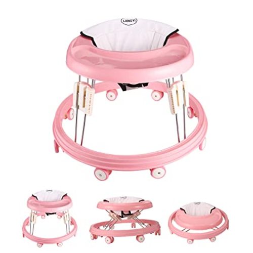 The Foldable Baby Walker, Suitable for 66-80cm Height Wheeled Baby boy and Girl Walker, Mute Anti-Rollover Baby Walker, Avoid Bicycle Rollover, Foldable Baby Chair… - Pink