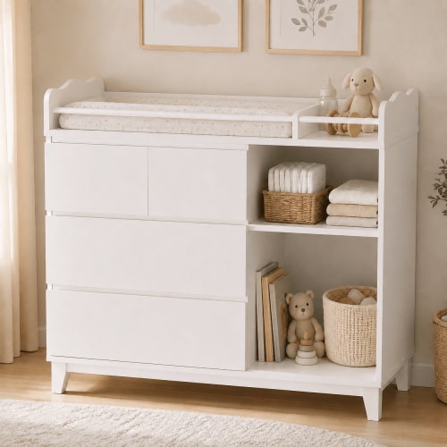 Laisnet Changing Table Dresser, Baby Diaper Changing Station with 3 Drawers and Changing Pad, Wood Nursery Chest for Infant Toddler, White