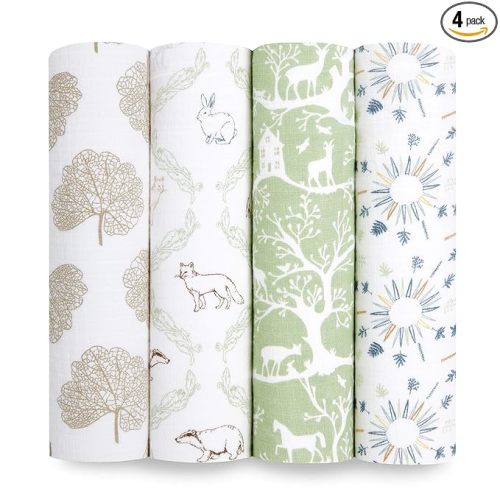 aden + anais Essentials Muslin Swaddle Blankets for Baby Girls and Boys, Newborn Receiving Blanket for Swaddling, 100% Cotton Baby Swaddle Wrap, 4 Pack, Harmony