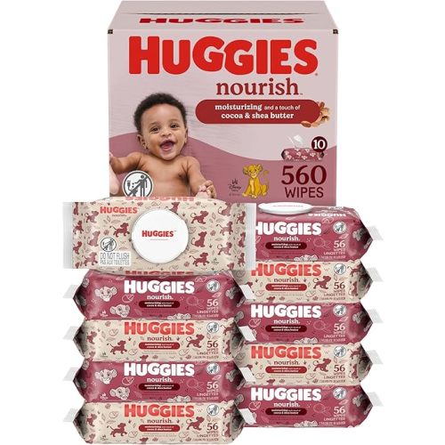 Huggies Nourish Scented Baby Wipes, 10 Push Button Packs (560 Wipes Total)