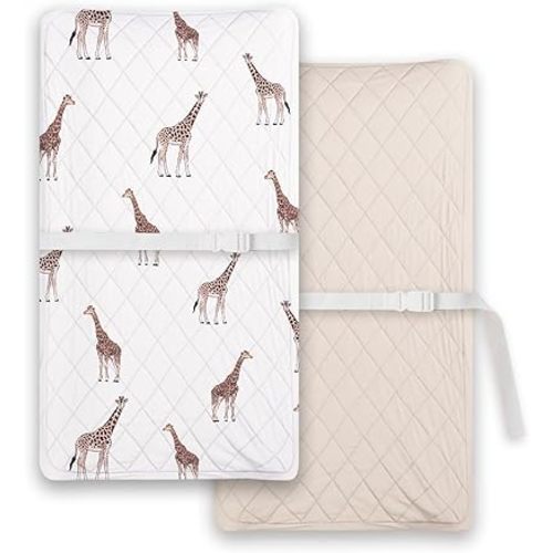 Light Quilted Changing Pad Cover 2 Pack, Soft Fitted Changing Table Covers for Baby Boys and Girls, Orange Giraffe