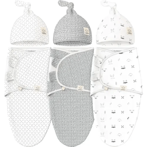 KeaBabies 3-Pack Swaddles for Newborns, Girls, Boys with Hats - Organic Soft Baby Sleep Sacks, Breathable Baby Swaddle 3-6 Months Beanies Set, Premie Infant Sleep Sack 0-3 Months (Nordic)