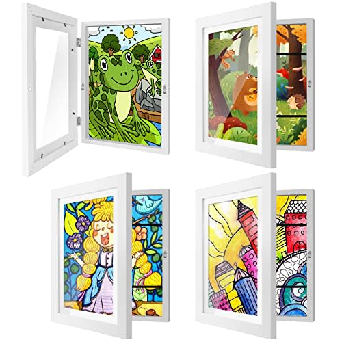 4 Pack Kids Art Frames 8.5x11 Inch Kids Artwork Flip Frame Changeable for Picture Display, Children School Drawing Projects Storage, Horizontally Vertically Wall Hanging, Front Opening, White