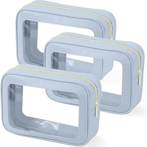3PCS Clear Toiletry Bag,TSA Approved Travel Makeup Pouch with Zipper for Cosmetics and Toiletries，Diaper Bag Organizer Pouch Set,Women's Purse Organizer and Clear Car Bag