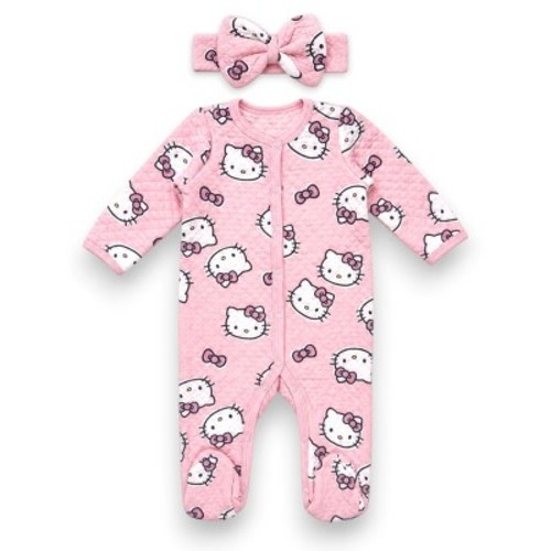 Hello Kitty Baby Girls' 2-Piece Footed Coverall With Bow Headband, Pink, Newborn