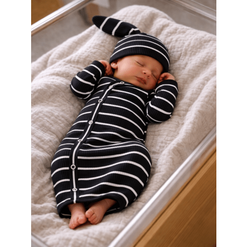 Black/White Stripe / Ribbed Gown