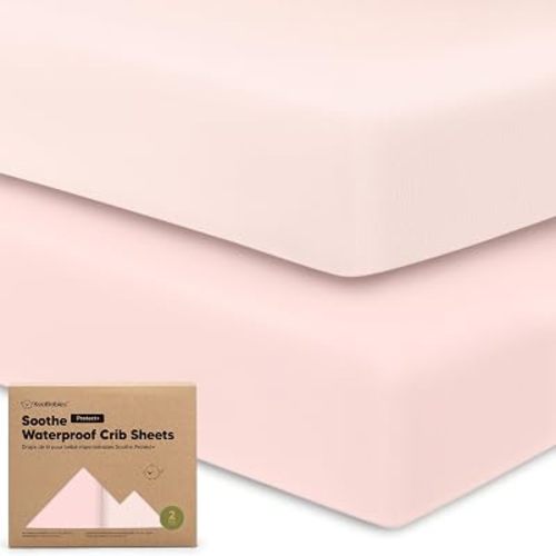2-Pack Waterproof Crib Sheets for Boys, Girls, 52x28 Fitted (Mist Rose)