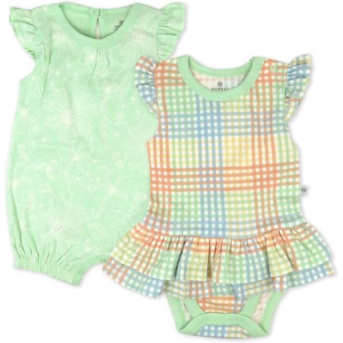 HonestBaby Romper and Ruffle Bodysuit Dress 100% Organic Cotton for Infant Baby and Toddler Girls