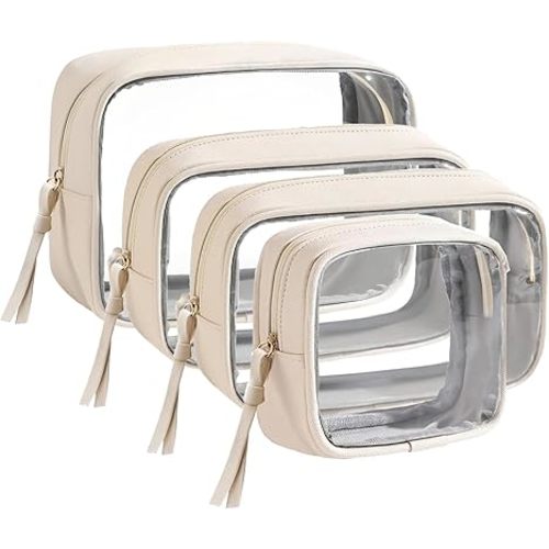 Coraltree 4 PCS diaper bag organizer Set, Travel Toiletry，Clear Waterproof Makeup Bag Set Travel Organizer Bags for Women and Kids(White)