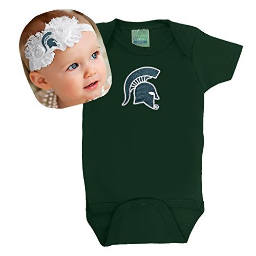 Future Tailgater Michigan State University Spartans Baby Onesie and Shabby Flower Headband Set