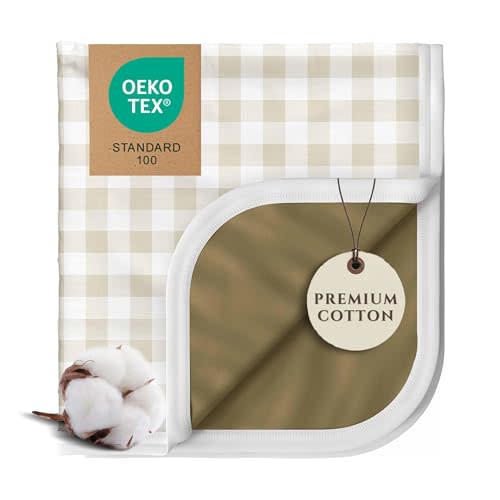 Pobibaby Premium Baby Blanket, Soft Stretchy Quilt for Babies, Toddlers, Kids (Gingham Khaki)