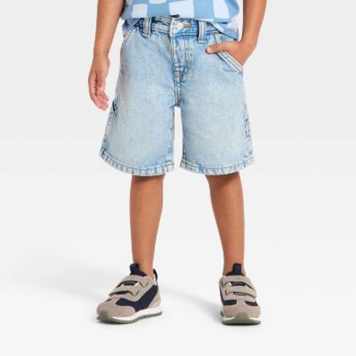 Baby Boys' Button Front Adjustable Denim Carpenter Shorts - Cat & Jack™ Light Wash 18M