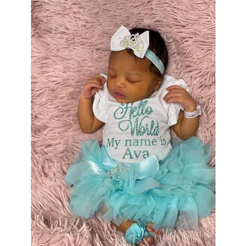 Personalized Baby Girl Coming Home Outfit: Aqua Princess Set