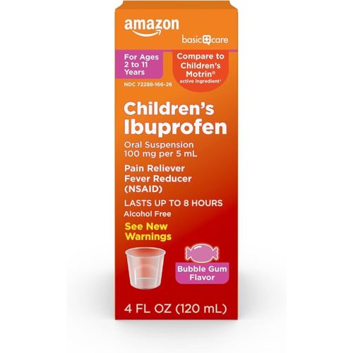 Amazon Basic Care Children's Ibuprofen Oral Suspension, 100mg, Bubblegum, 4 fl oz (Pack of 1)