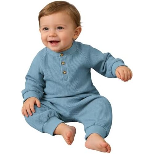 Toddler Baby Waffle Long Sleeve Sweatshirt ButtonTop Jogger Pants Set Cute Fall Winter Clothes Set Outfits