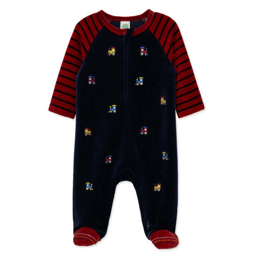 Trains Velour Footie (3M-9M)