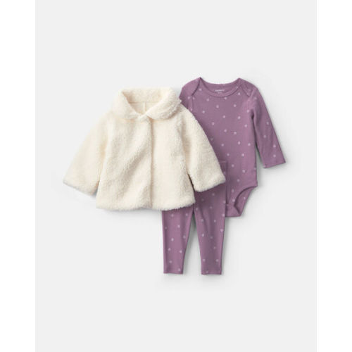 Baby Girl 3-Piece Floral Teddy Fleece Layering Set - Purple/White | Carter's