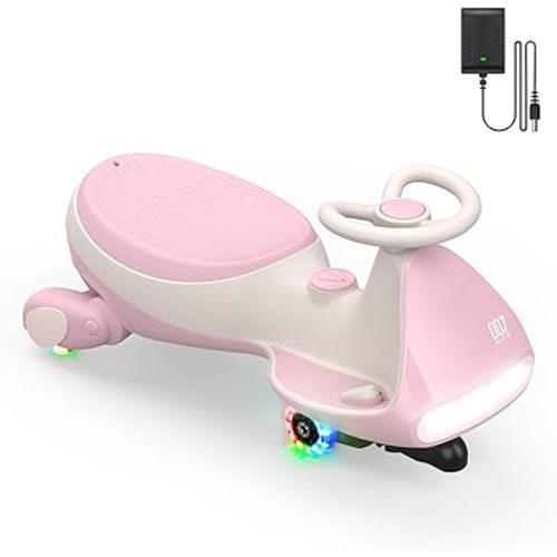 FanttikRide N7 Pro Electric Wiggle Car, Rechargeable Battery, CyberWiggle, 2 in 1 Swing Car, 2 Speeds Max 4 Mph, Anti-Rollover, Flashing Wheels, Bluetooth, for Ages 3 and Up, 150 Lbs,Pinkish White