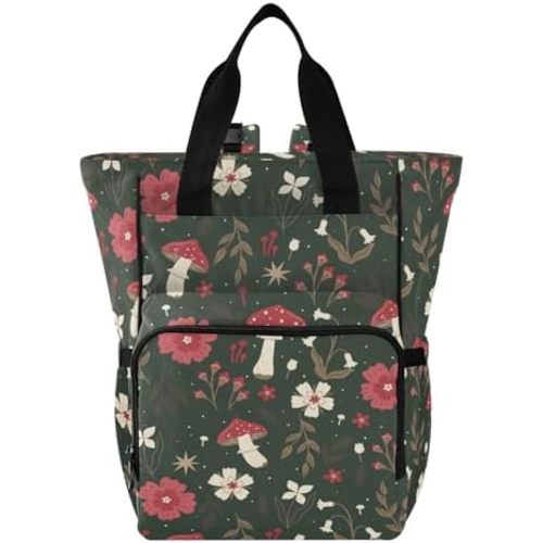linqin Diaper Bag Backpack, Mushroom Pattern Design Autumn Nature Multifunctional Travel Backpack Maternity Changing Bags, Large Unisex Baby Bag Tote