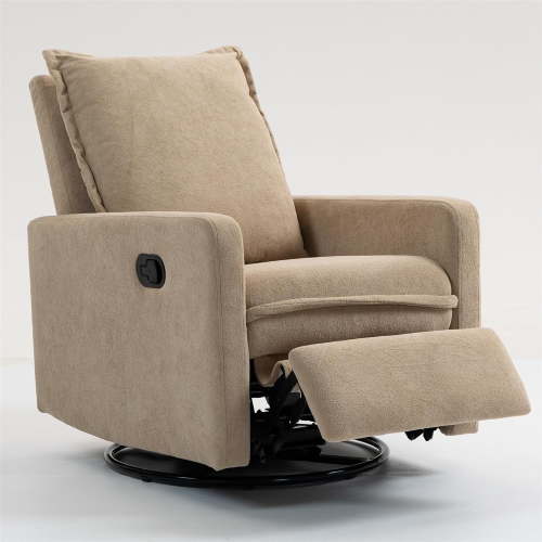 LITVZ Manual Swivel Rocking Recliner for Adults, Small Plush Glider Rocking Reclining RV Chair, 270° Glider Swivel Recliner Chair with Foot Rest for Nursery, Living Room and Small Places