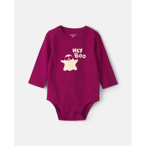 Baby Girl 'Hey Boo' Ghost Long-Sleeve Graphic Bodysuit - Burgundy | Carter's