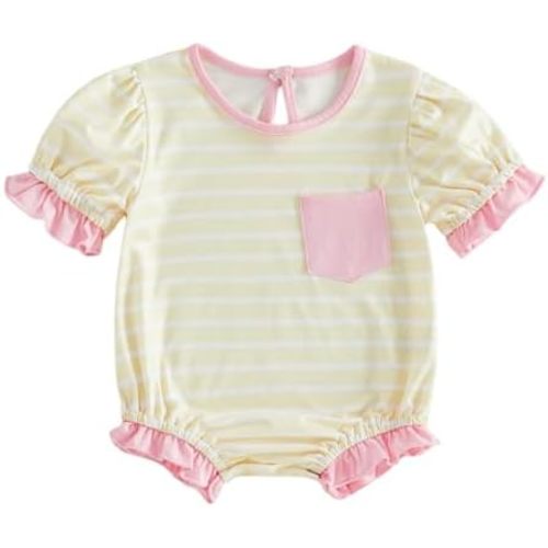 Socutebabe Baby Girl 4th of July Outfit Striped Star Ruffle Romper Infant Newbron Fourth of July Outfits Memorial Bodysuit