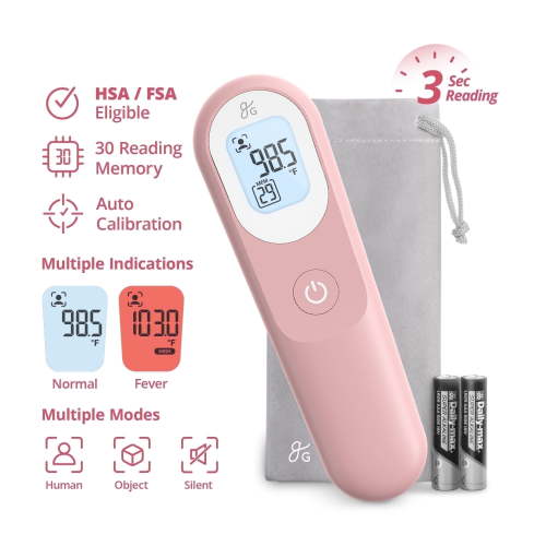Greater Goods No-Touch Baby Thermometer for Infants, Newborns & Toddlers with Fever Alarm and Instant Accuracy Readings, Pink