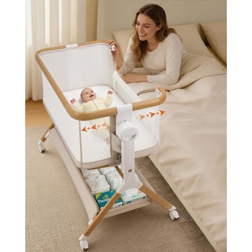 3 in 1 Baby Bassinet, Rocking Bassinet, Bedside Sleeper for Baby, Full-Mesh